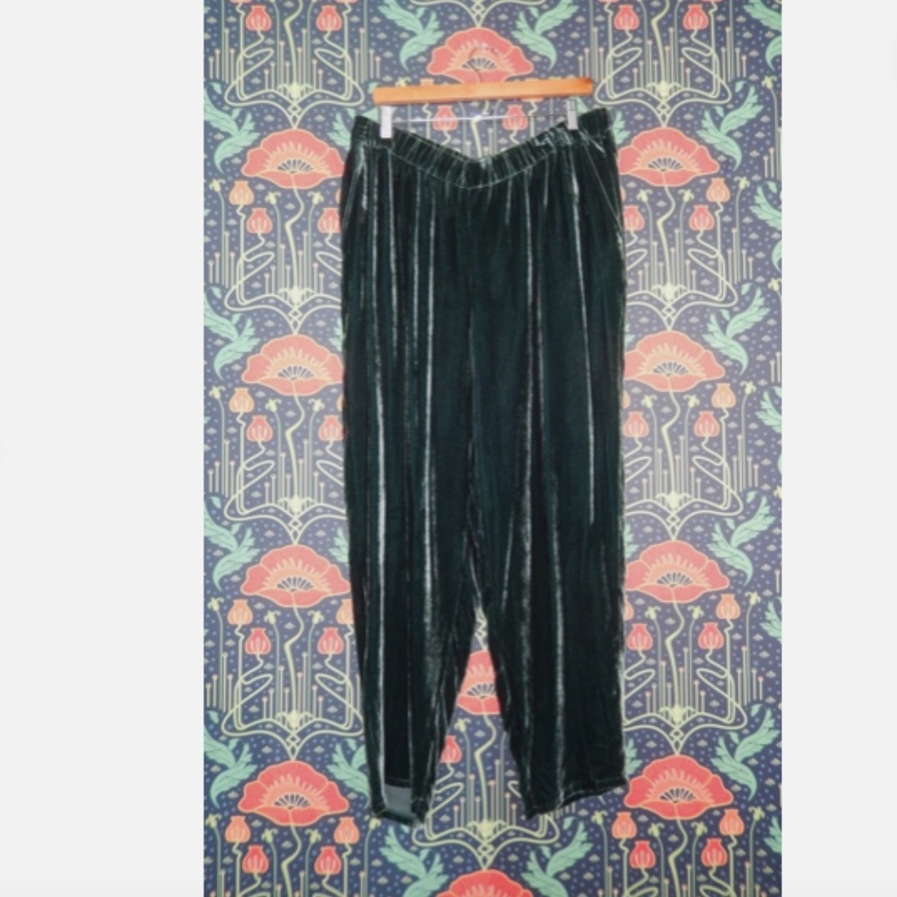 Eileen Fisher High Waist Green Velvet Taper Ankle Pants Pine Nwt - Picture 5 of 8
